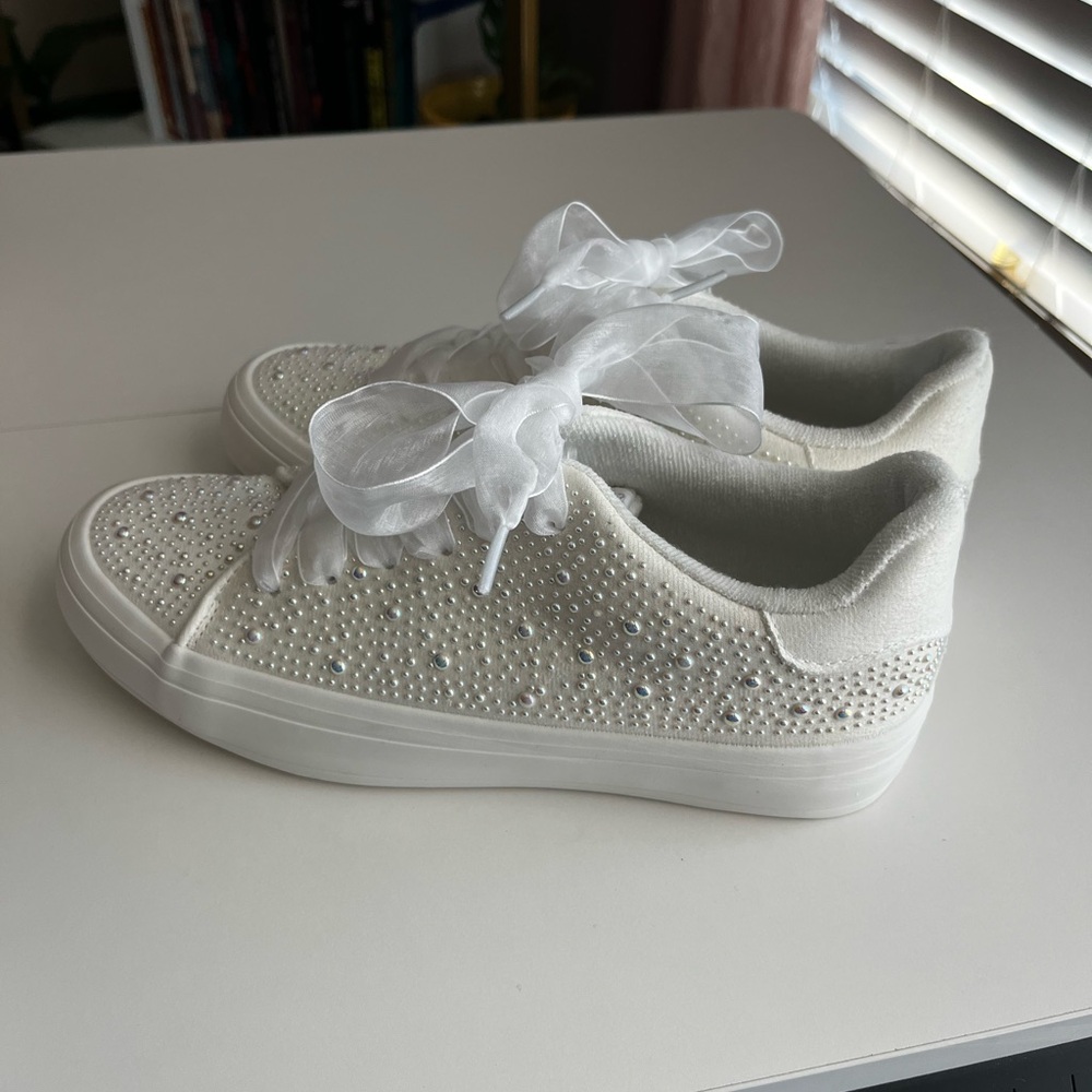 Juicy Couture White Embellished Sneakers with socks size 7 wedding - Picture 6 of 8